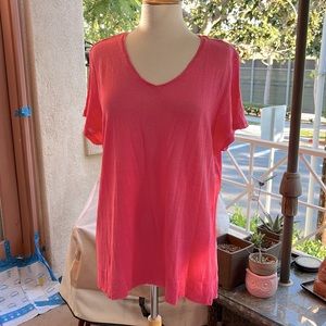 J Jill Coral Pink Linen short sleeves Tee 1X